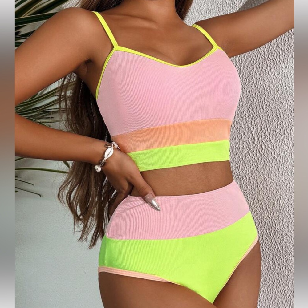 SHEIN Pink and Yellow Bikini Set